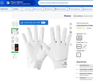 Mens Small Cutters Rev Pro 5.0 Solid White Receiver WR Gloves